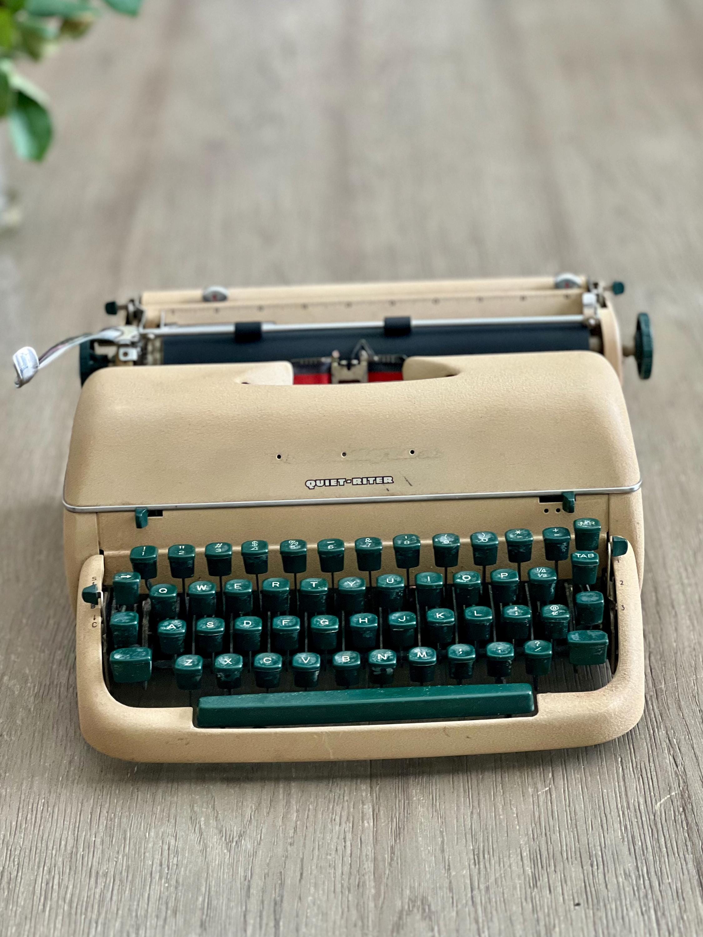 Vintage Remington Rand Quiet-Riter Typewriter Light Brown With Green Keys Portable Collectible Working Remington Typewriter