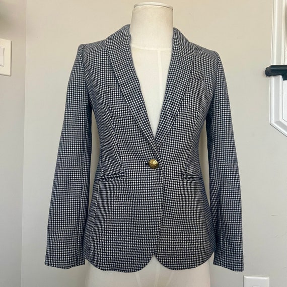 Vintage J.Crew Houndstooth Blazer: Blue Wool Campbell Jacket, Size 00