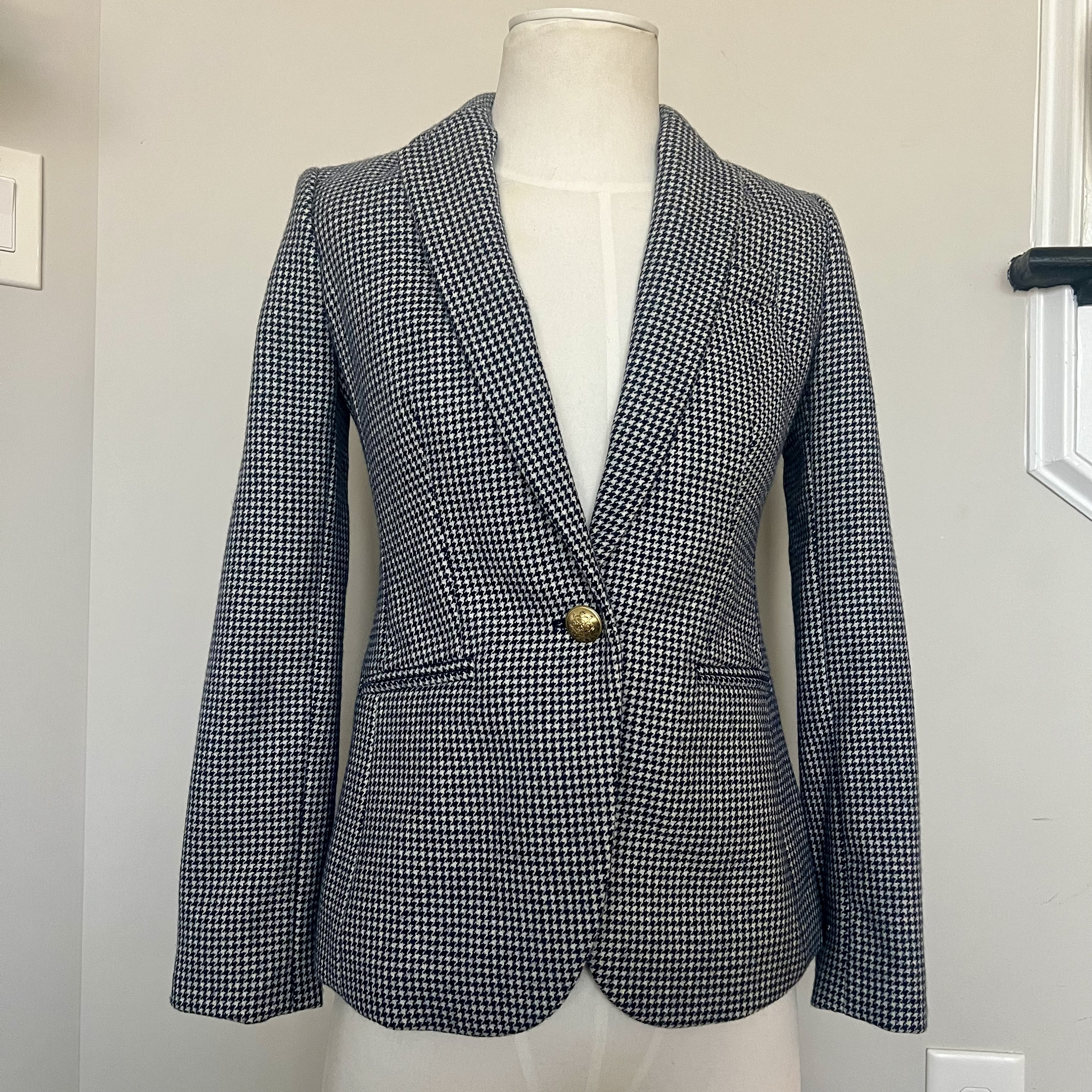 Vintage J.crew Houndstooth Blazer: Blue Wool Campbell Jacket, Size  display picture 1