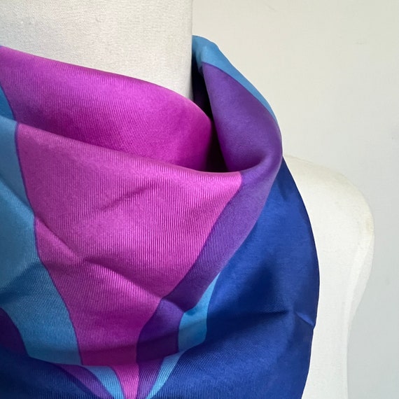 Vintage 100% Silk Scarf Blue Pink Purple Burmel I… - image 2