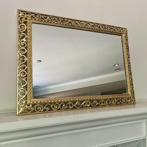 Vintage Syroco Gold Mirror 35.5” x 25.5” Rectangular Ornate Framed Mirror Antique Syroco 1960s Mirror