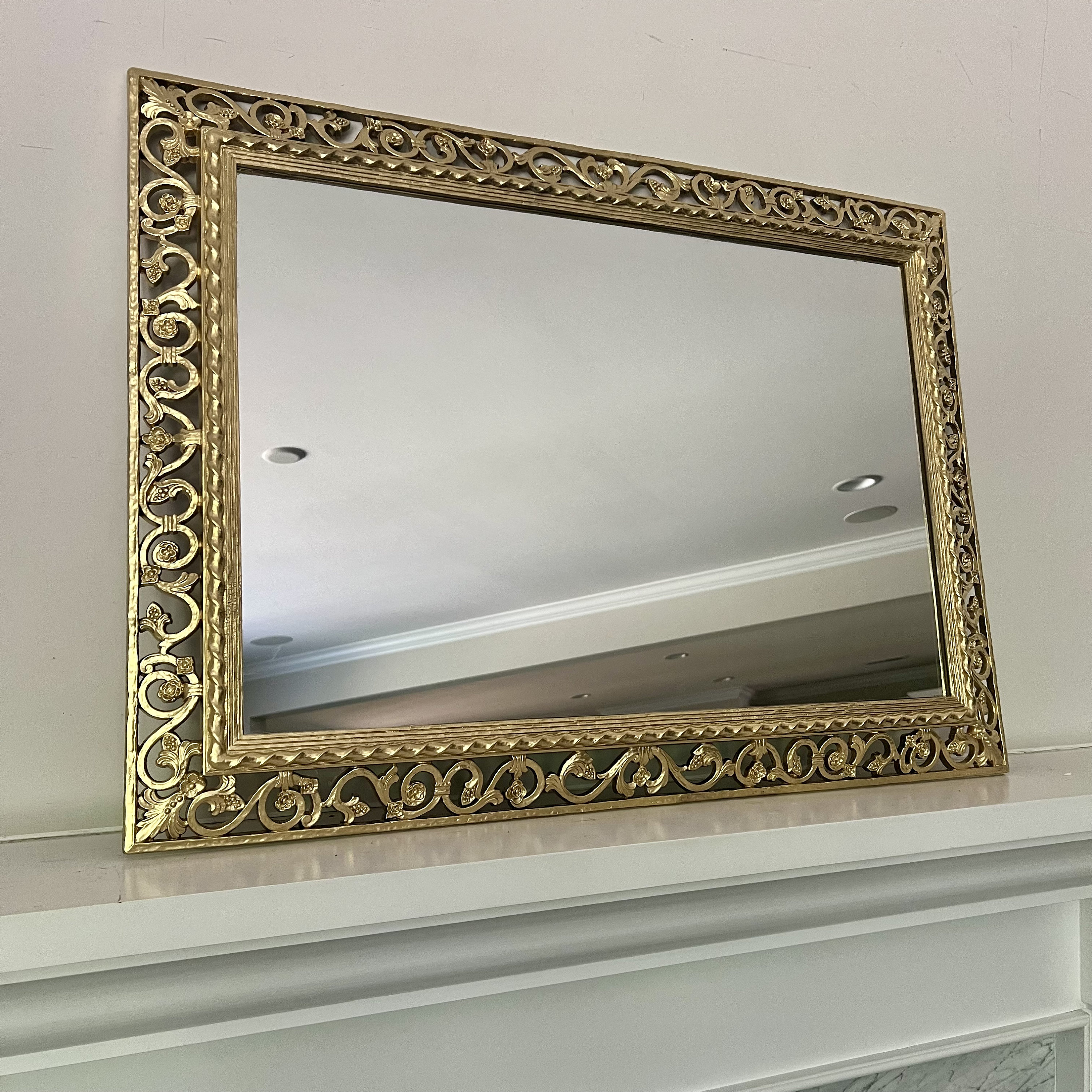 Vintage Syroco Gold Ornate Rectangular Mirror: 1960s Hollywood