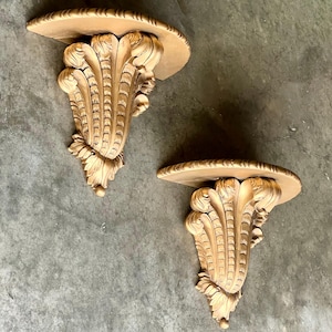 Vintage Gold Gilt Heavy Wall Bracket Shelf Large 14” Fluted Gold Shelves Set of 2 Floating Shelves Display Shelves Hollywood Regency Style