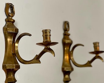 Vintage Solid Brass Wall Sconces: Single Candleholder Set of 2