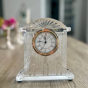 Waterford Crystal Clock Westminster Waterford Large Tabletop Desk Mantel Bedside Crystal Clock White & Gold Dial Roman Numerals