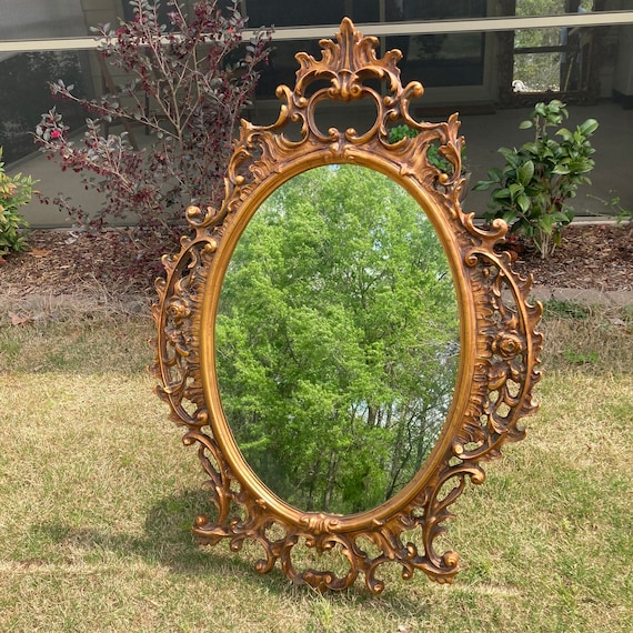Espejo dorado dorado vintage extra grande 47 ornamentalmente tallado dorado  marco ovalado espejo estilo antiguo victoriano tallado espejo -  México