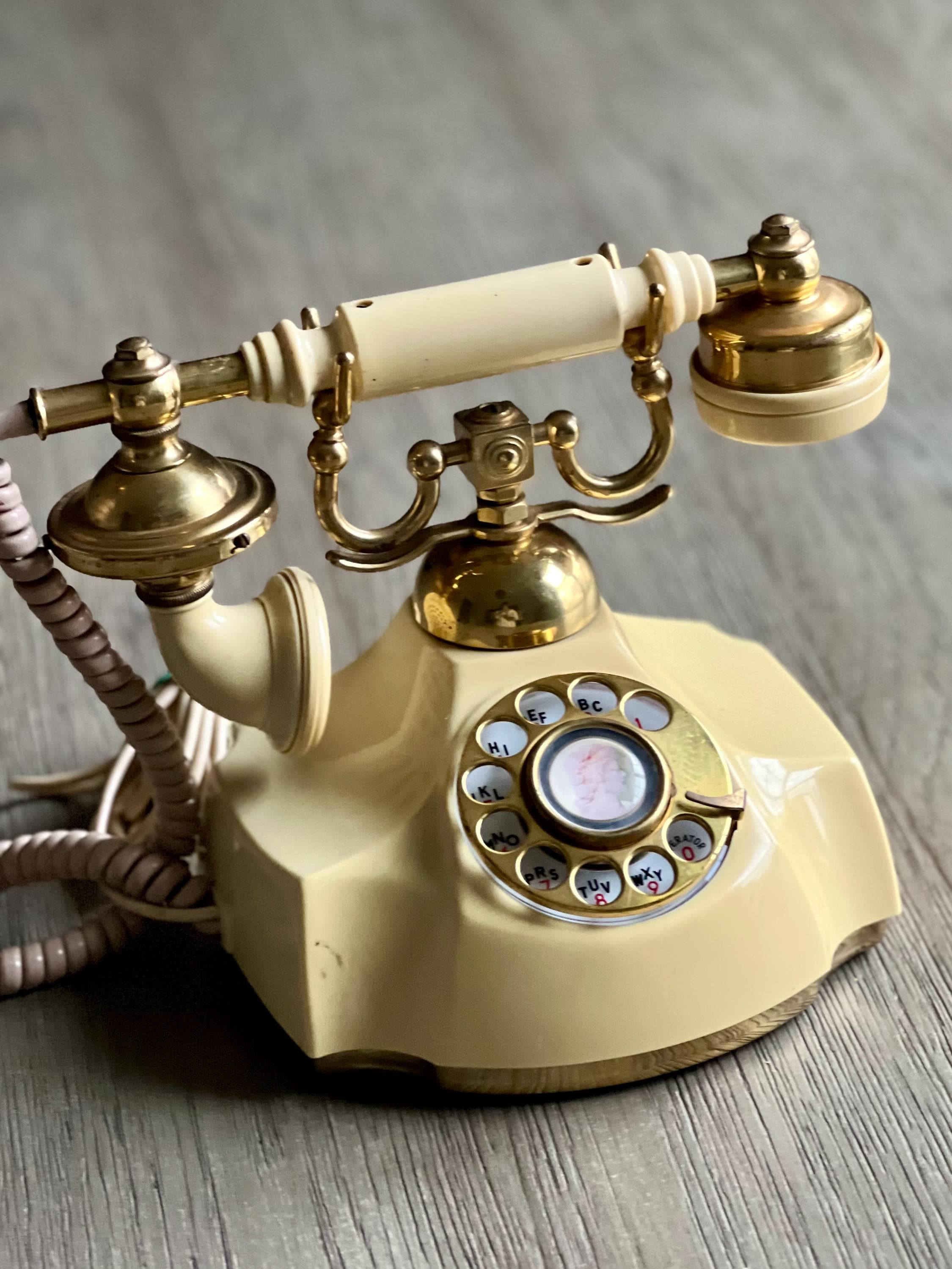 Vintage 1971 Electra Rotary Desk Phone - Beige & Gold, Made in