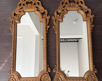 Ornate Gold Gilt Wood Frame Mirror: Hollywood Regency Decor (41” X