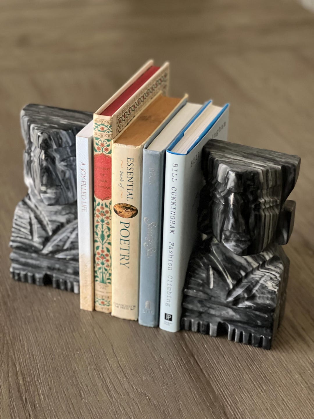 Aztec Onyx Bookends Tall 8” Tiki Totem Mayan Natural Black Gray Stone ...