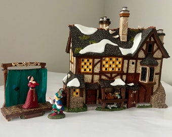 Dept56 Shakespeare Porcelain Birthplace Lighted Building Shakespeare’s House  Replica With Stage Accessory Christmas Village & Model Display