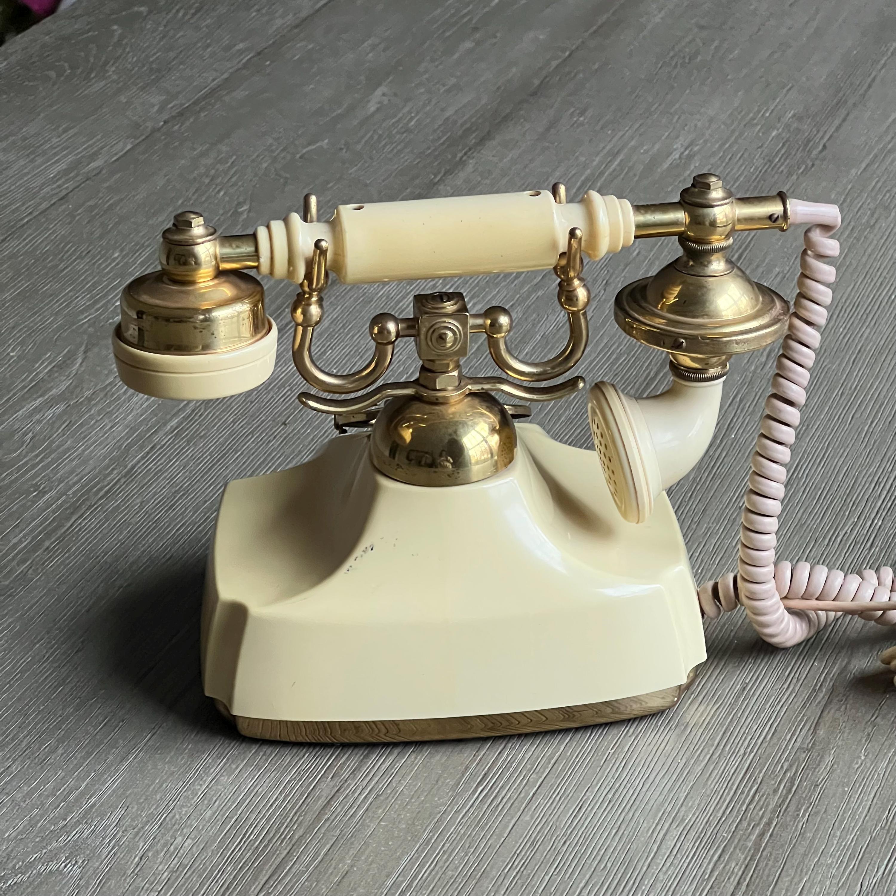 Vintage 1971 Electra Rotary Desk Phone - Beige & Gold, Made in