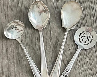 Cucharas de servir vintage plateadas: elegante juego de 4 para entretenimiento