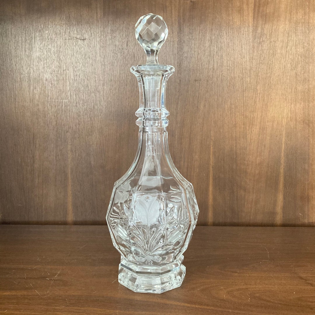 Vintage Decanter Heavy Crystal Liquor Decanter Flowers & Fronds Cut ...