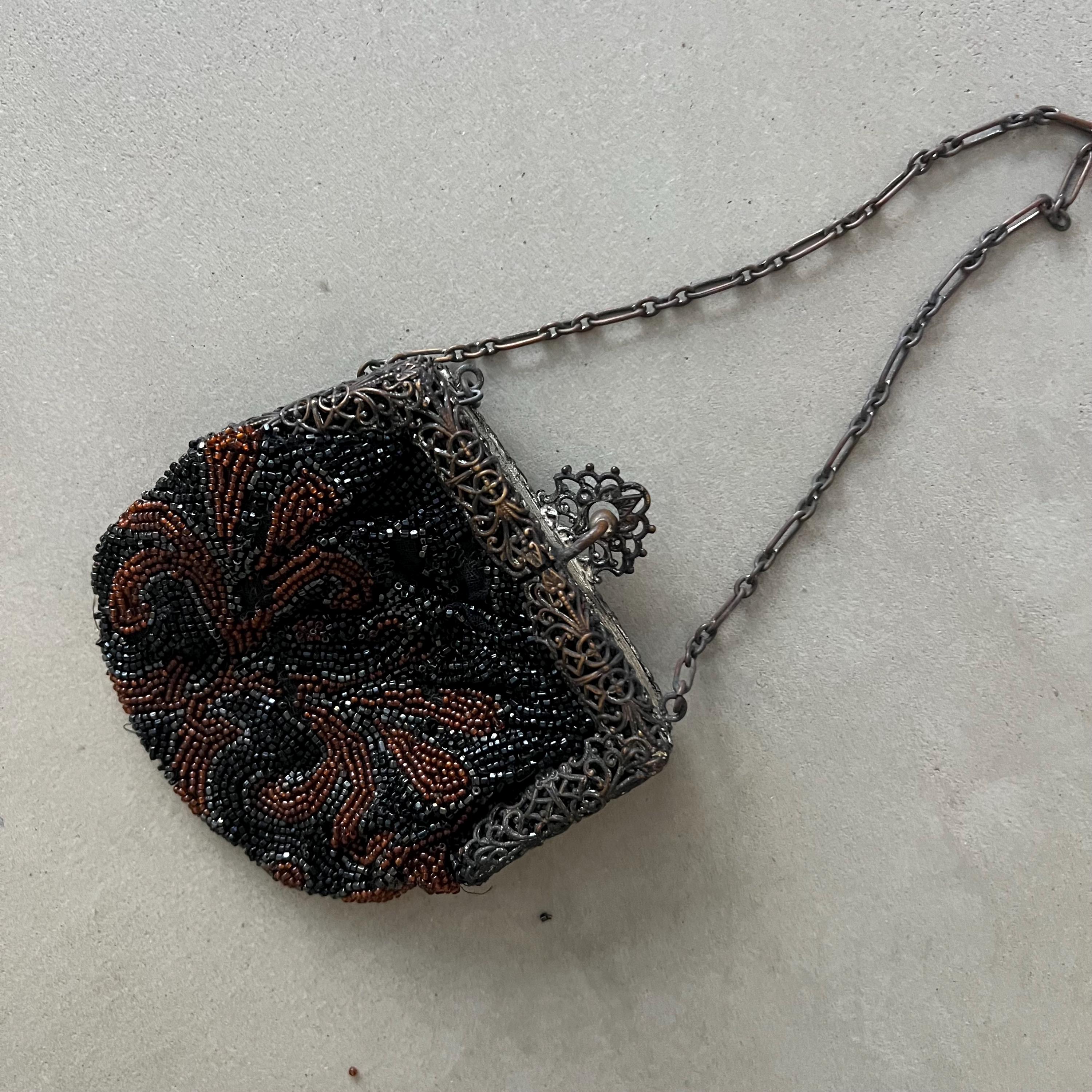 Antique Beaded Evening Bag Ornate Metal Frame Edwardian–early Art Deco ...