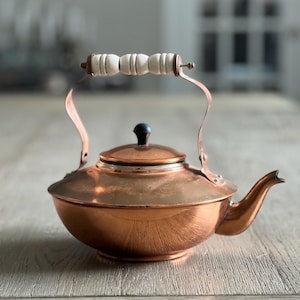 Vintage Solid Copper Tea Kettle Stub Spout Small Copper Tea / Coffee Pot Wooden Handle & Spout Teapot/ Teakettle Made in Taiwan