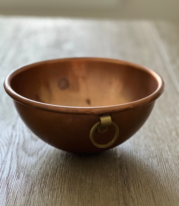 Vintage Copper Mixing Bowl: Heavy Gauge Copper, Brass Ring Handle