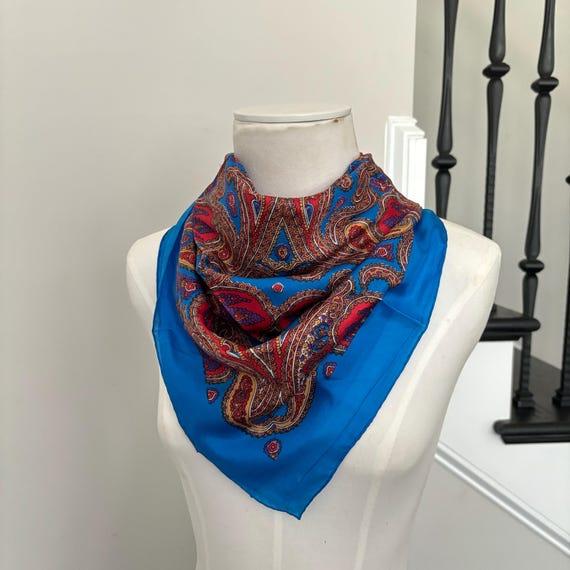 Blue Silk Scarf: Vintage Paisley Print, 32