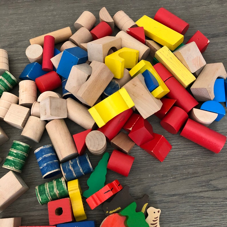 Vintage Wood Building Blocks 225 Piece 11 Lbs Painted Red Etsy