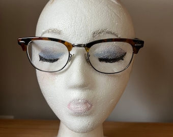 Vintage Ray Ban 5154 Clubmaster Browline-brillen schildpad en zilver uniseks semi-randloze brillen