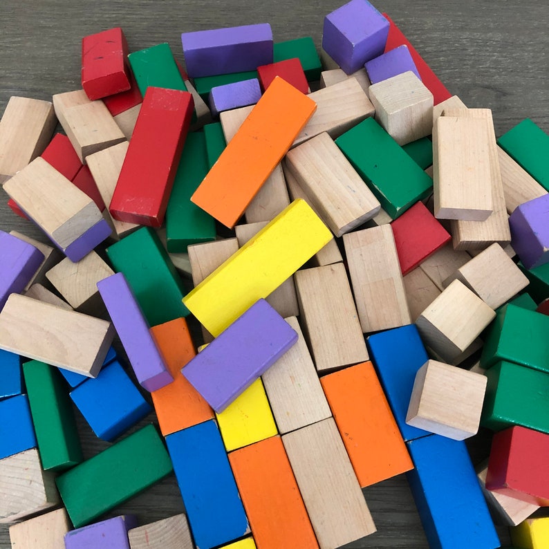 Vintage Wood Building Blocks 225 Piece 11 Lbs Painted Red Etsy