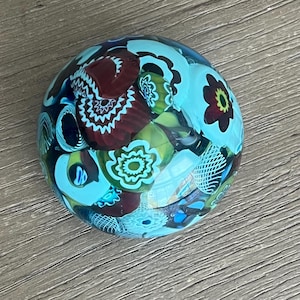 Authentic Murano Glass Millefiori Art Paperweight Multicolor Millefiori Venetian Murano Glass Round Paperweight
