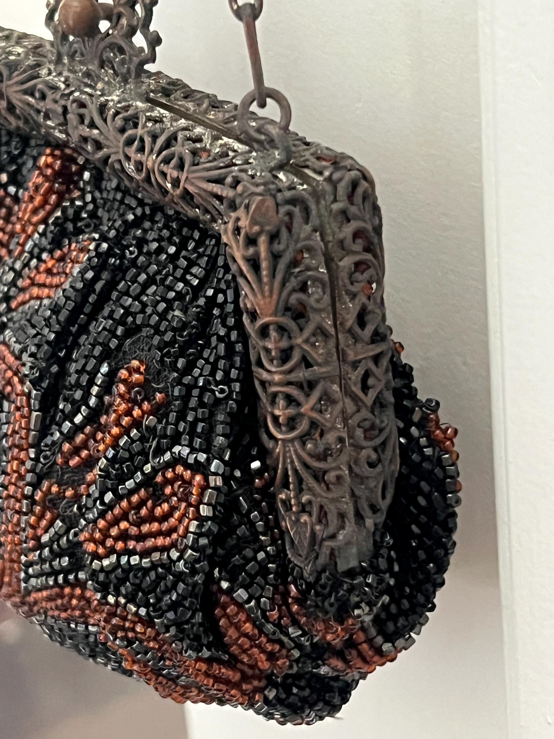 Antique Beaded Evening Bag Ornate Metal Frame Edwardian–early Art Deco ...