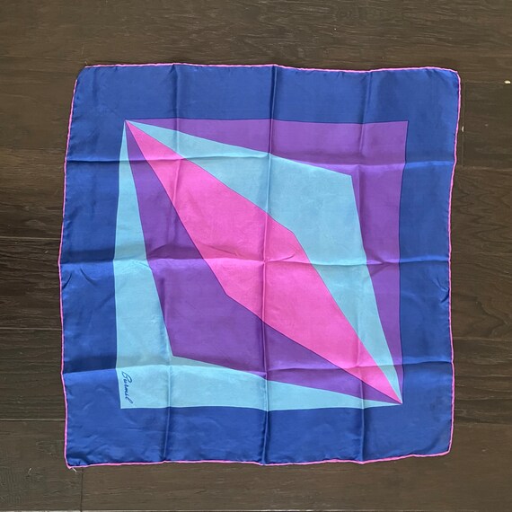 Vintage 100% Silk Scarf Blue Pink Purple Burmel I… - image 3