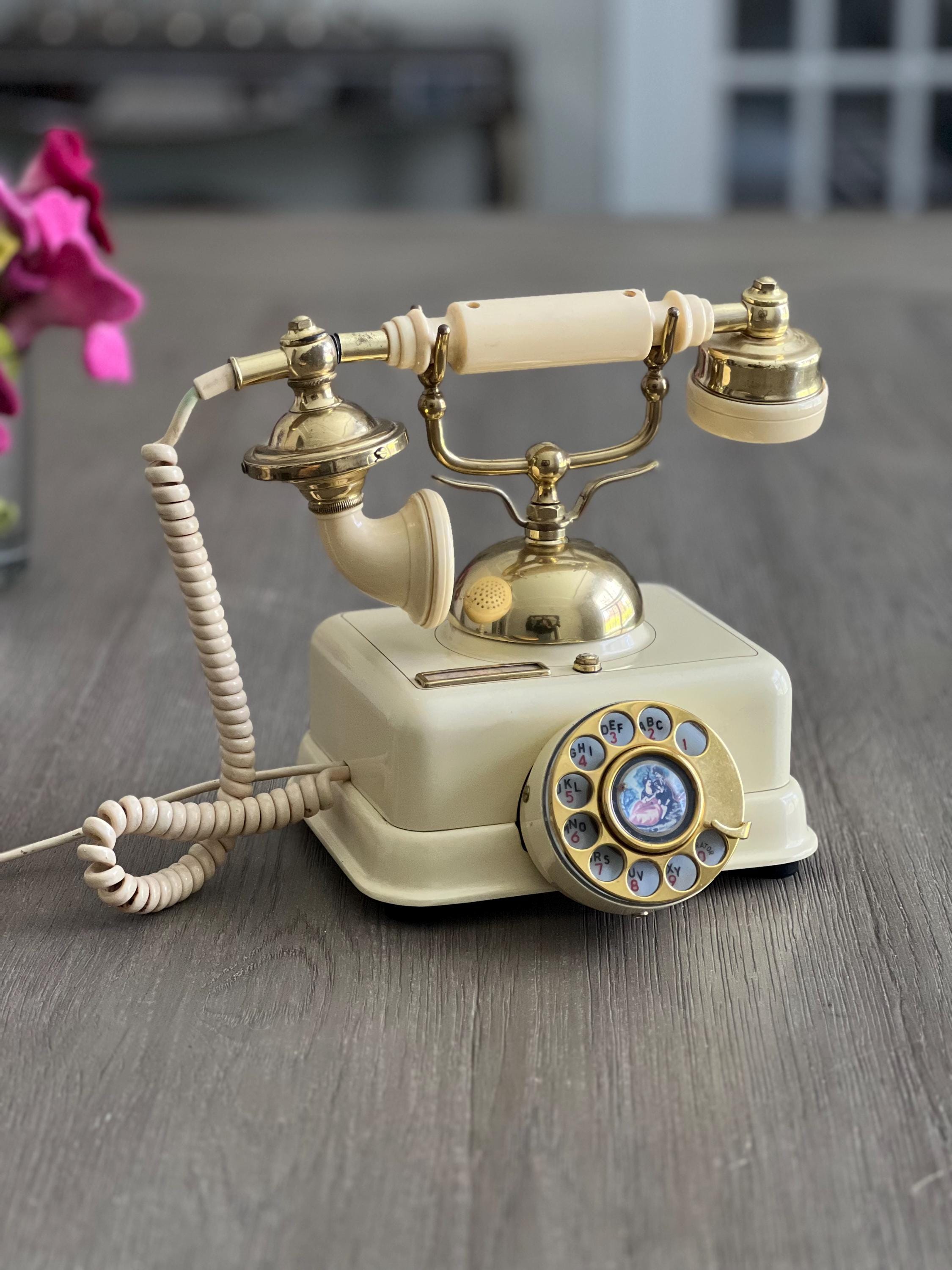 Vintage Cream & Gold Rotary Dial Desk Phone - Made in Korea - Etsy