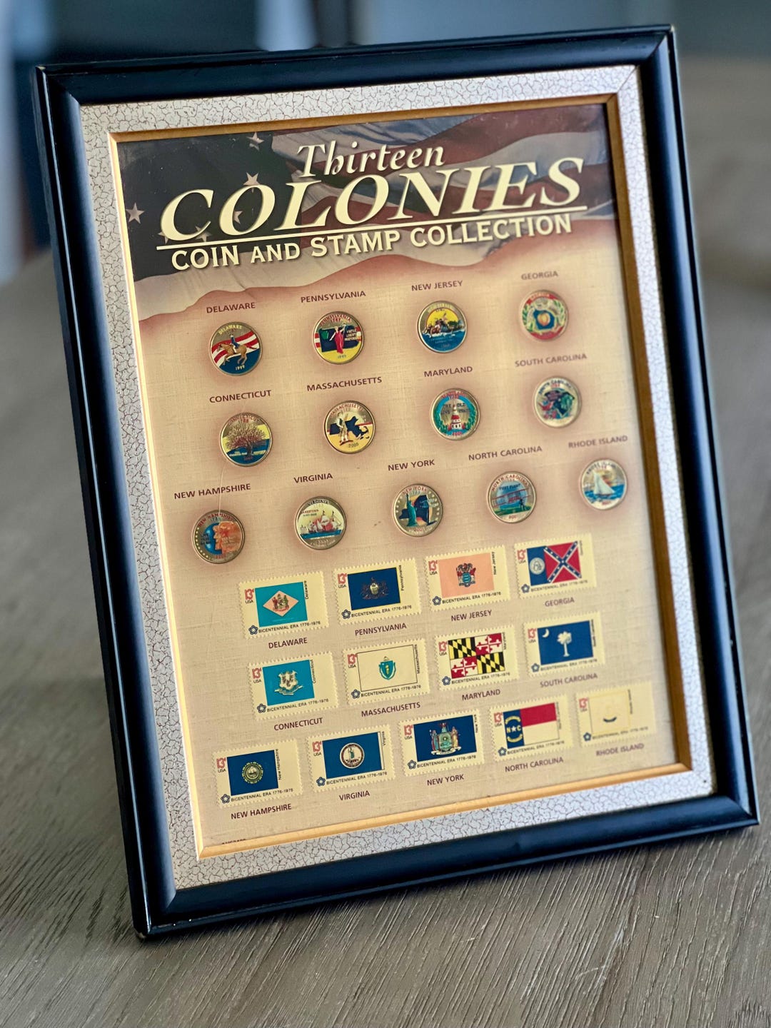 13植民地のコインと切手の額入りセット：愛国的なアメリカーナの装飾 - Etsy 日本