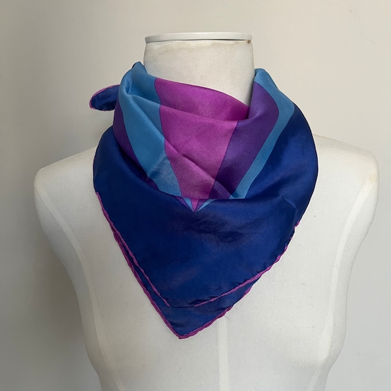 Vintage 100% Silk Scarf Blue Pink Purple Burmel I… - image 1