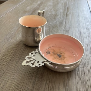 Sterling Silver Porringer Set  Pink Baby Cup & Bowl Set New Born Heirloom Sterling Silver Gifts Birthday Baptism Christening Gifts