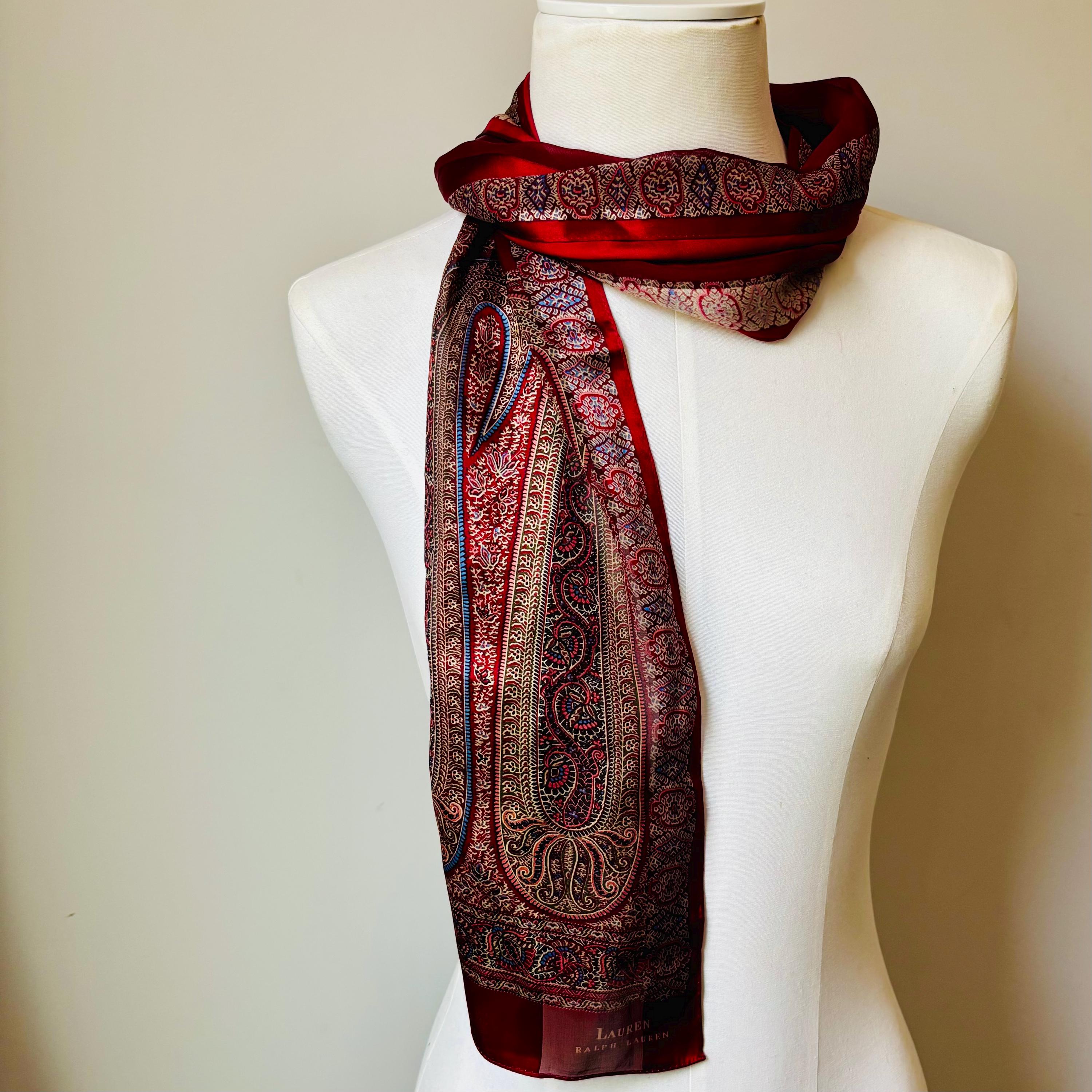 Vintage Lauren Ralph Lauren Silk Scarf: Red Paisley Border, 52