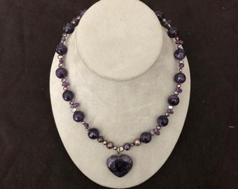 Amethyst Heart Pendant Necklace 16 Inch Faceted 12mm Amethyst Necklace February Birthstone Healing Gemstones Valentine’s  Mother’s Day Gifts