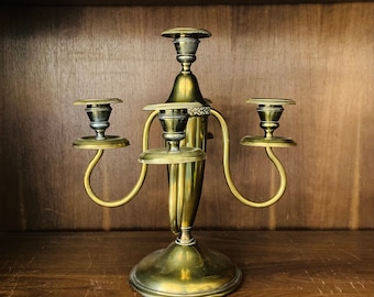 Vintage Brass 5-Candle Candelabra: Tall Rustic Centerpiece