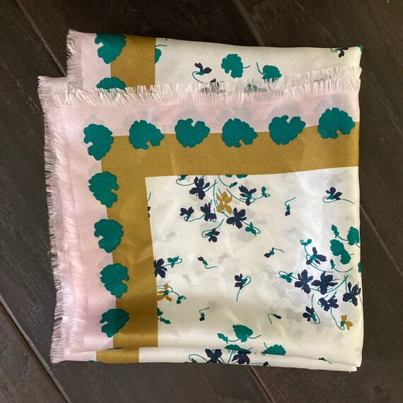 100% Silk Scarf Ann Taylor Green White Pink & Bro… - image 4