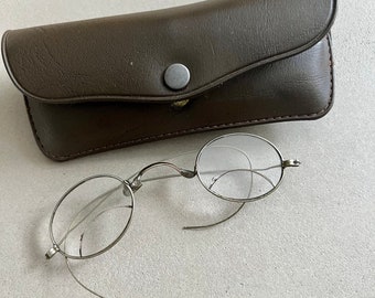 Antique Oval Wire Glasses: Silver Wraparound Bifocals