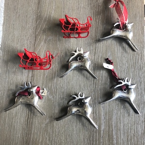 Vintage Ornaments Silver Reindeer & Red Sleigh Ornaments 5 Pottery Barn  Silver Reindeer Ornaments 2 Red Sleigh Christmas Ornament Decor