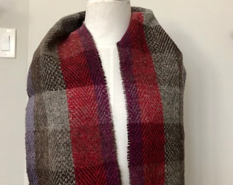 Vintage Wool Scarf Millars Woven Plaid Wool Scarf Made in Ireland 100% Wool Scarf Grey Red Brown Blue Plaid Scarf