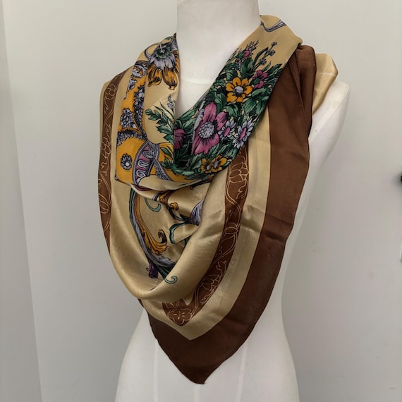 Foulard Carré Vintage Aux Roses Rouges Sur Fond Noir - Acétate, Fait Main En Italie