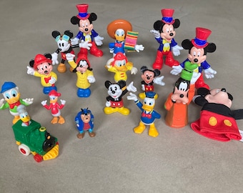 Vintage Mickey Mouse Toy Figurines Lot of 17 Collectible Disney Toy Figurines Mickey Mouse Minnie Mouse Donald Duck Goofy Disney Toys