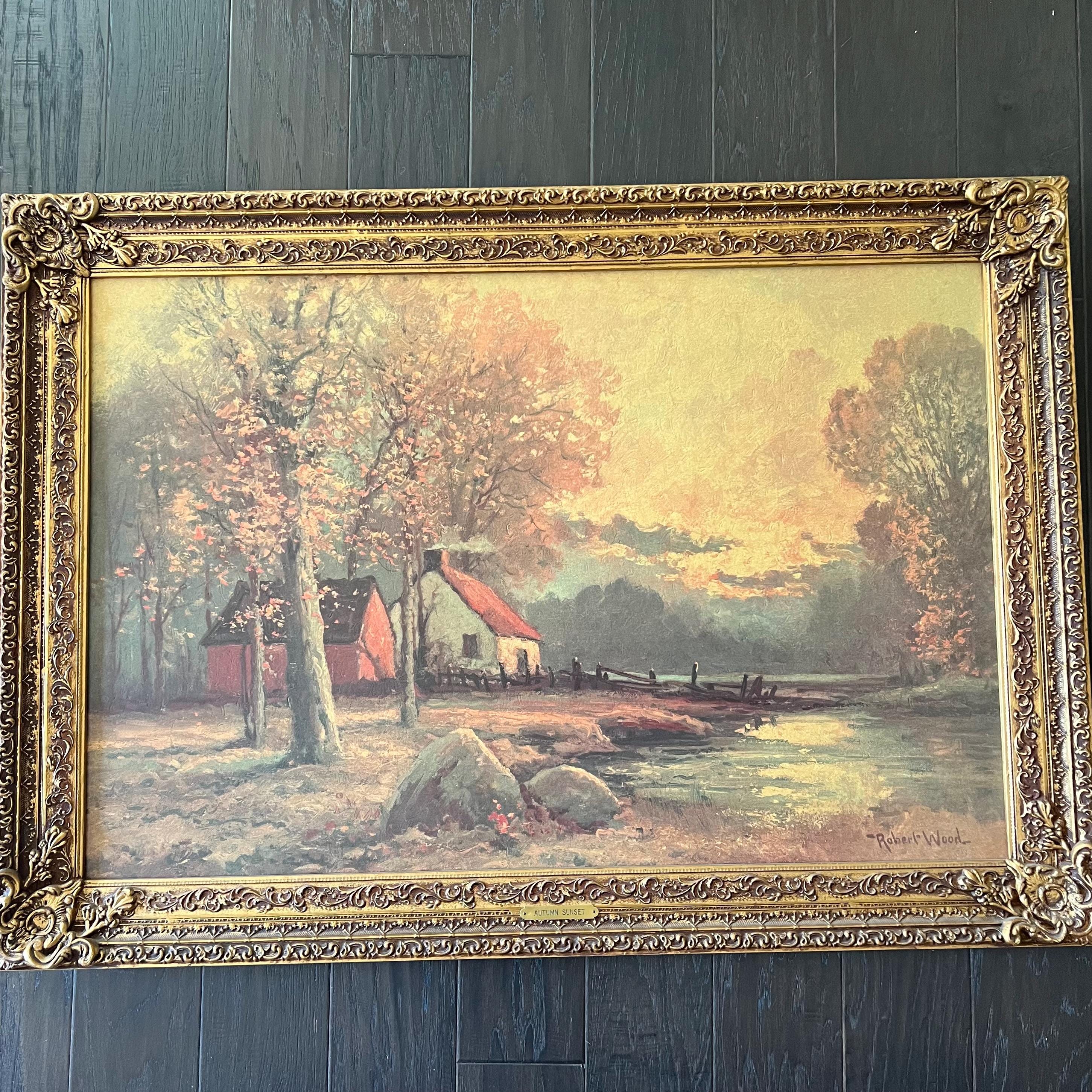 Vintage Robert Wood Autumn Sunset Print - Gold Gilt Renaissance