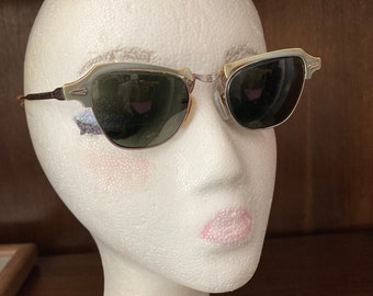 Vintage Bausch & Laumb Black Sunglasses Cat Eye Style Sunglasses Genuine 12 Carat Gold Filled Glasses 1960&#39;s Silver Framed Sun Glasses