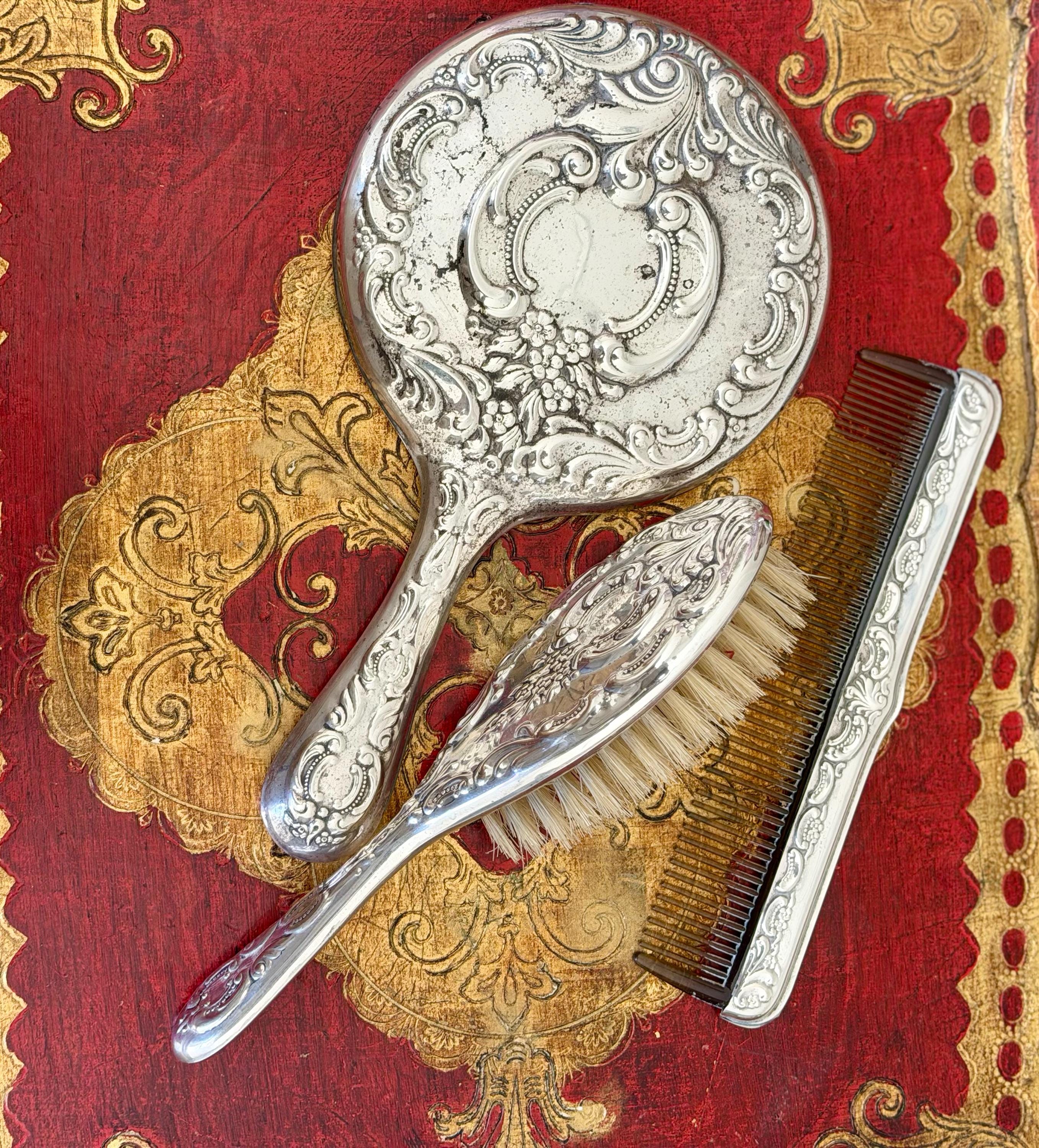 Vintage 1920’s STIEFF 4 piece vanity set STERLING SILVER Sterling Silver Dresser Set - Etsy main image 2