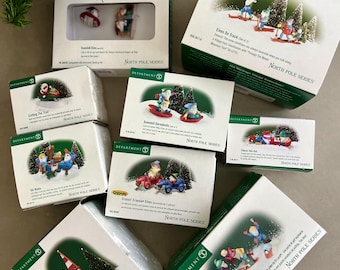 Dept56 North Pole Elves Figurines: Skiing, Sleighing, Snow Tubing