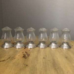 Sterling Salt & Pepper Shakers 3 Identical Pairs 6 Pcs Vintage Quaker Glass Hurricane Sterling Silver Shakers Wedding Gifts Rehearsal Dinner