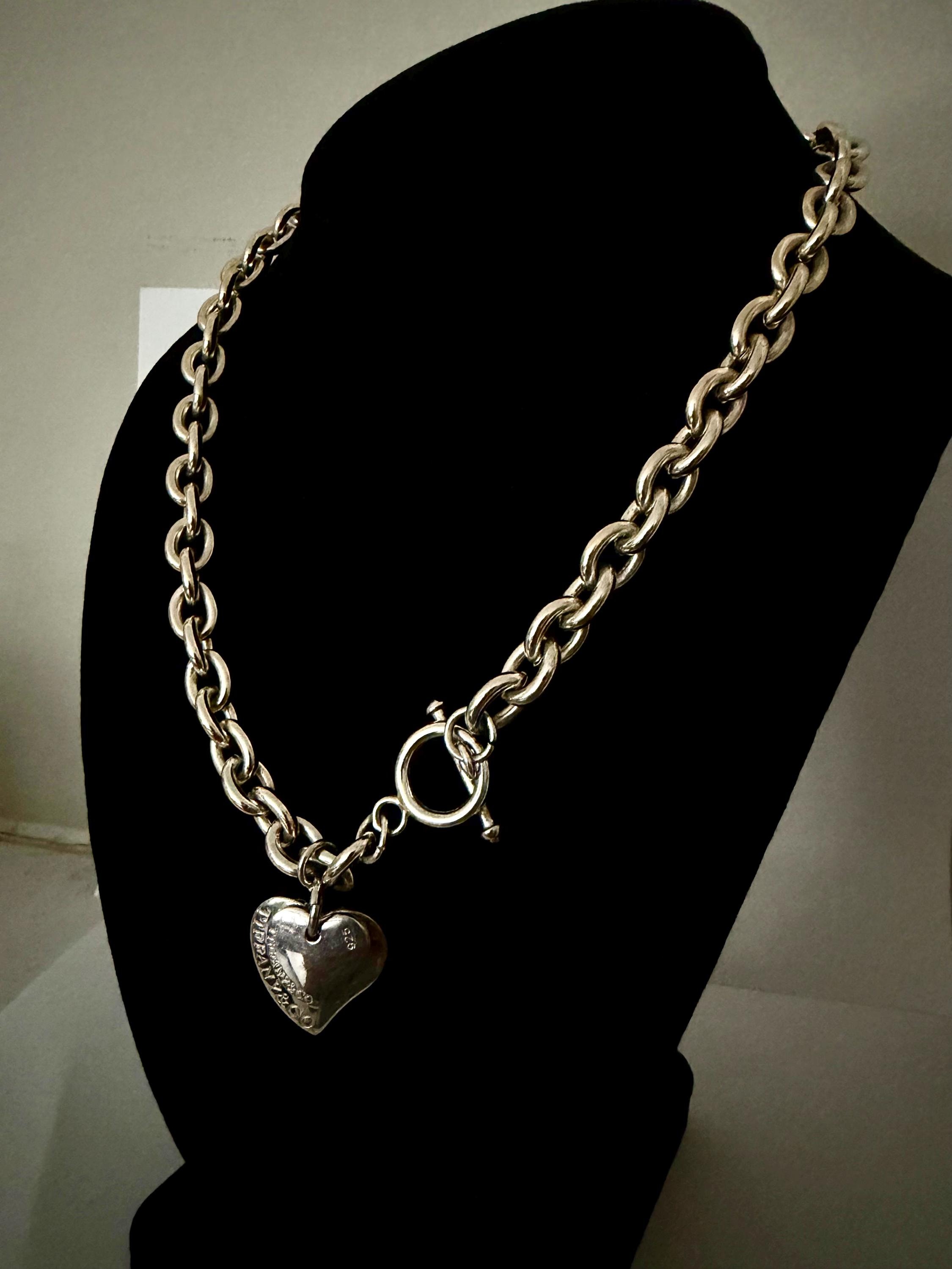 Retired Tiffany & Co. 925 Double Heart Tag Charm Necklace Toggle