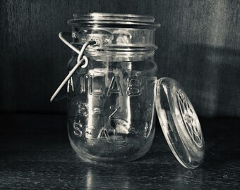 Vintage Ball Atlas Pint Glas: Klarglas Einmachglas mit Drahtbügel