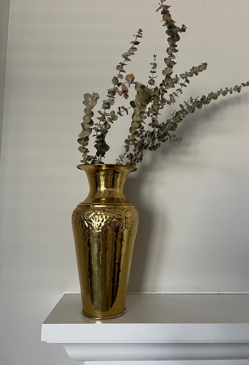 Vintage Large Gold Vase Solid Brass Vase Engraved Embossed Etsy