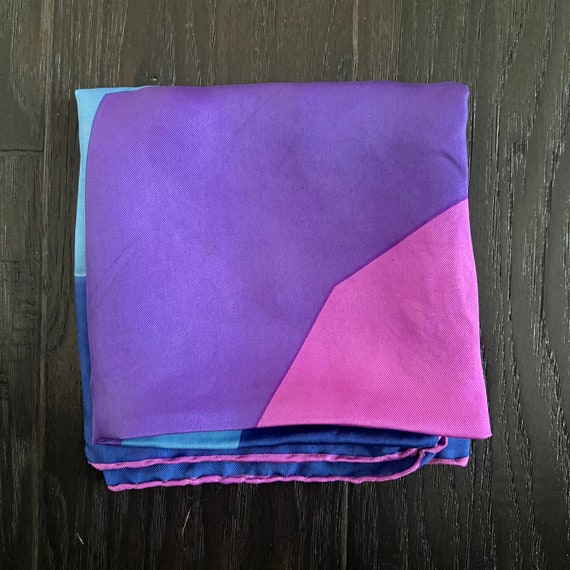 Vintage 100% Silk Scarf Blue Pink Purple Burmel I… - image 4