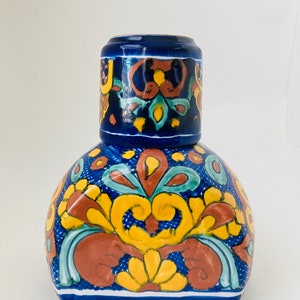 Mexican Talaveras Pottery Garrafon Carafe and Cup Latinix Heritage Month Gifts Sin Polmo Unleaded Mexican Water Carafe